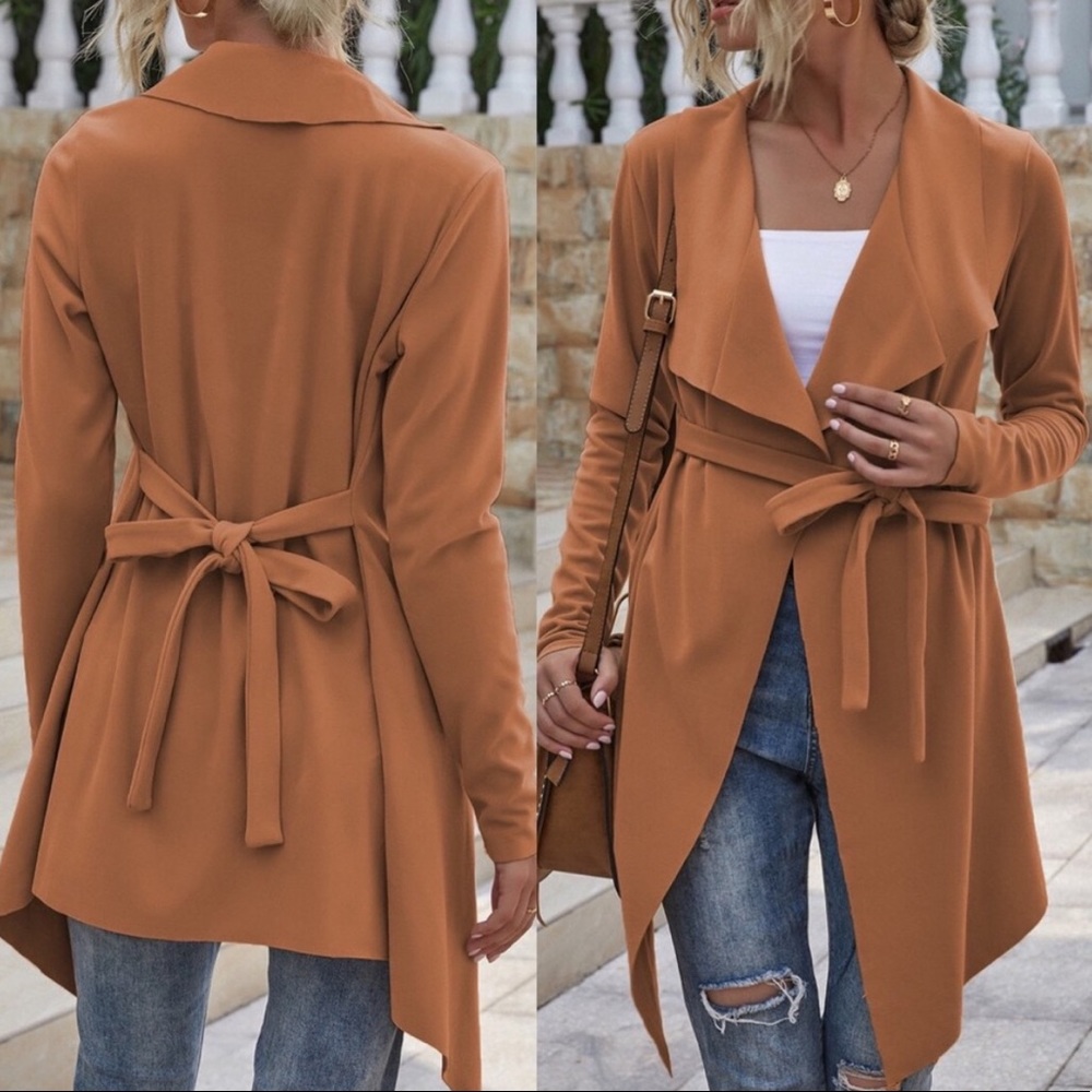 Boho waterfall collar trench jacket rust - Picture 3 of 5